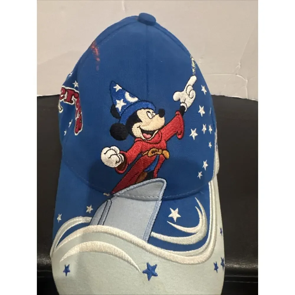 Disney World Sorcerer Mickey Fantasia Youth Blue Embroidered Baseball Hat Cap